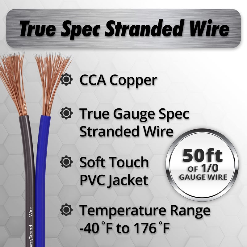 InstallGear 1/0 Gauge Wire (50ft) Copper Clad Aluminum CAA - Primary Automotive Wire, Car Amplifier Power, Ground & Battery Cable, Car Audio Speaker Stereo, RV Trailer Wiring Welding Cable 1/0ga - Image 2